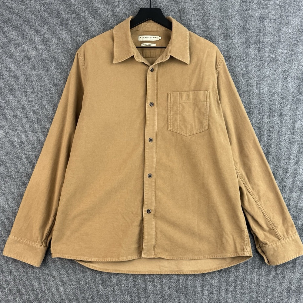 RM Williams Shirt Mens XL Brown Moleskin Stretch Australia Workwear Overshirt